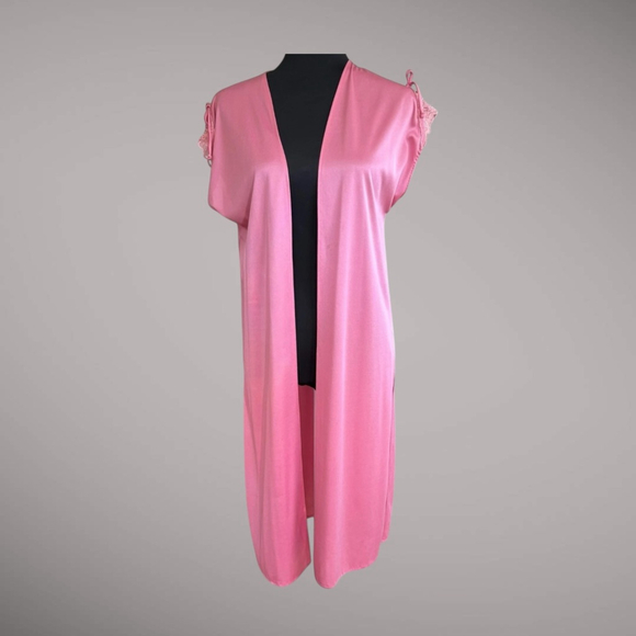 Vintage 70s Pink Lace Cap Sleeve Robe One Size - Picture 2 of 12